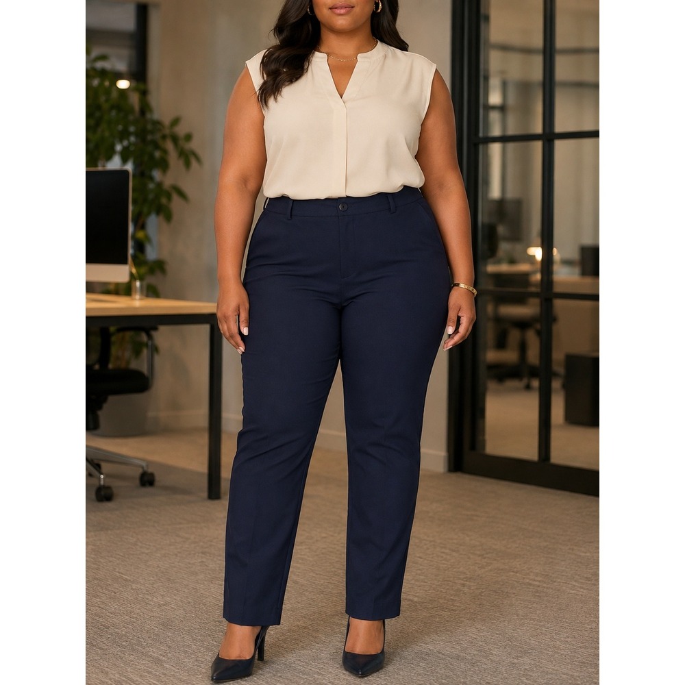 Torrid Studio Navy High-Rise Straight Crepe Workwear Pants 16R